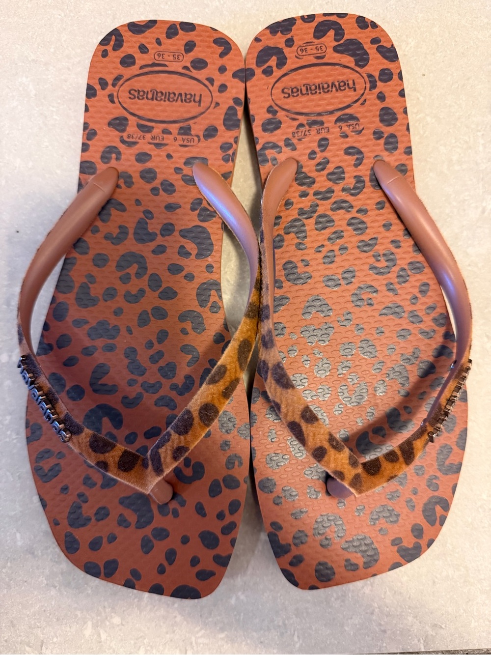 Havaianas Leopard Print Flip Flops in Brown and Black